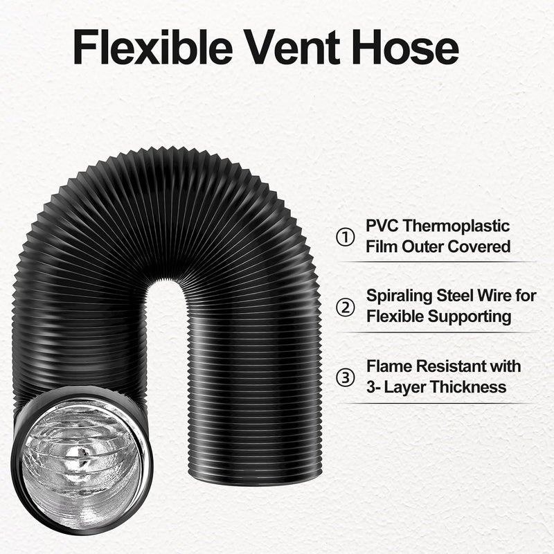 HYDROWE Dryer Vent Hose Flexible 4 Inch 8 Feet PVC Aluminum Foil Ducting Insulated Dryer Vent Hose for HVAC Ventilation with 2 Clamps (4in 8ft) - Image 3